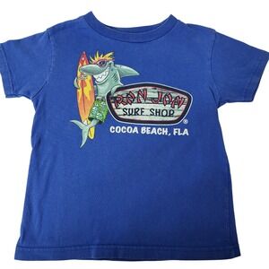 Ron Jon Surf Shop Shark Graphic T-Shirt Boy's Size 5/6 Cocoa Beach Blue